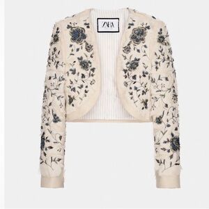 Rare Zara Women's Cream Floral Embroidered Jacket. Size S